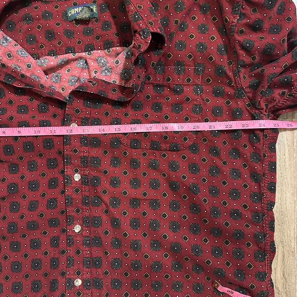 Vintage Cambridge Classics Corduroy Shirt Mens Red & Green Geometric L Button Up - Picture 6 of 7